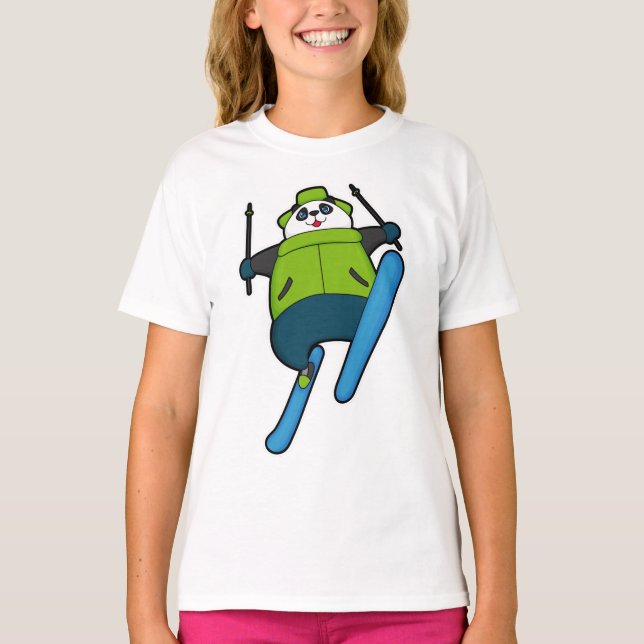 T-shirt Panda comme Saut à ski avec Ski (Devant)