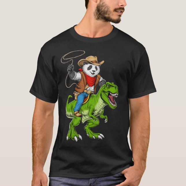 T-shirt Panda Cowboy équitation T-Rex Dinosaur (Devant)