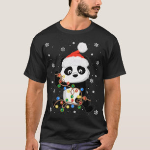 T-shirt Panda de Noël avec lumières d'arbre amusant Père N