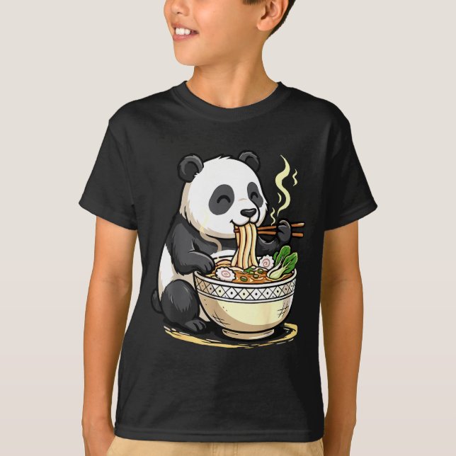 T-shirt Panda Eating Funny Ramen Noodles  (Devant)