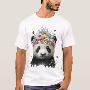 T-shirt Panda Floral Aquarelle Cute