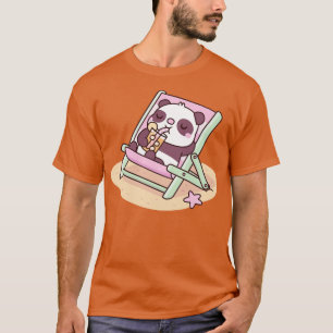 T-shirt Panda g Sur La Plage Chaise Avec Jus D'Orange