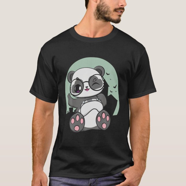 T-shirt Panda Gamer Lunettes de vue Lune Art Jeu Otaku Zoo (Devant)