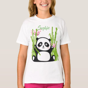 T-shirt Panda heureux avec bambou et fleurs de cerisiers 
