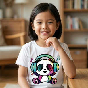 T-Shirt Panda heureux avec des écouteurs en train d'écoute