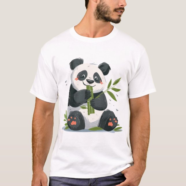 T-shirt Panda mangeant du bambou - animal minimal (Devant)