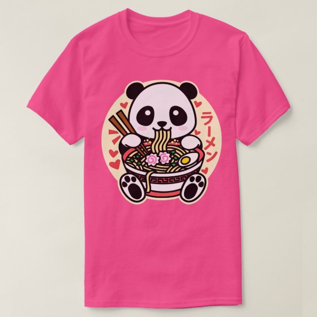 T-shirt Panda Manger Ramen Cute Kawaii Design (Design devant)