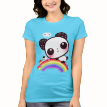 Panda mignon avec cuisine kawaii sur arc-en-ciel