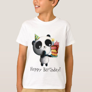T-shirt Panda mignon d'anniversaire avec le gâteau
