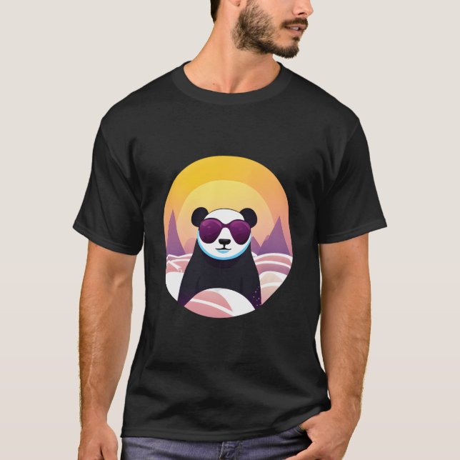 T-shirt Panda On Vacation Wearing Sunglasses (Devant)