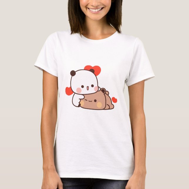 T-shirt Panda ours couple, Cute bubu et dudu câlins amour (Devant)
