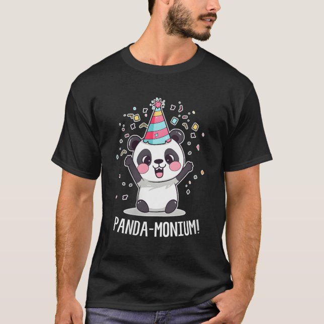 T-shirt Panda Panda Panda-Monium Animal Pun Kawaii Coon (Devant)