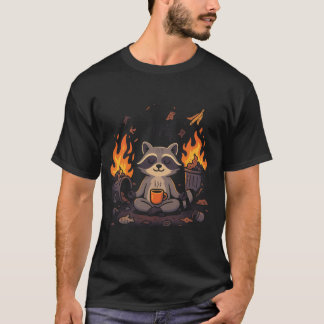 T-shirt Panda Poubelle Drôle Se Relaxant au Feu Raton Lave
