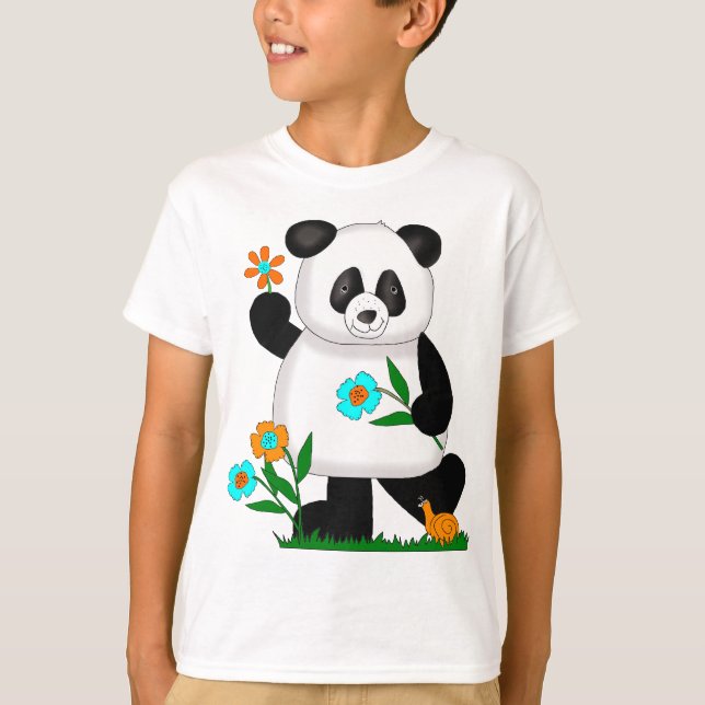 T-shirt Panda pour bébé avec fleurs 2 (Devant)