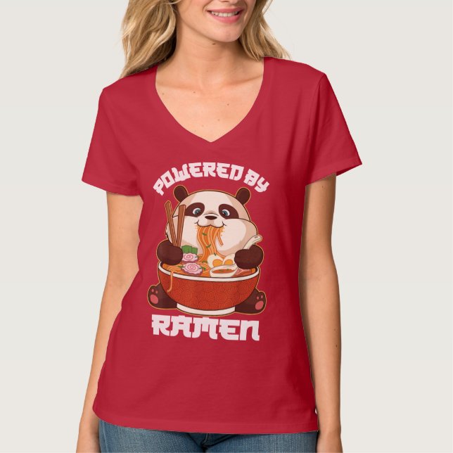 T-shirt PANDA POWEREE PAR RAMEN | Ramen mangeant Panda gra (Devant)