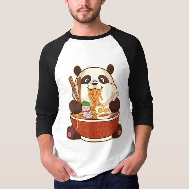 T-shirt PANDA POWEREE PAR RAMEN | Ramen mangeant Panda gra (Devant)