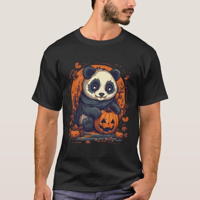 T-shirt Panda Pumpkin Panda Halloween (Devant)