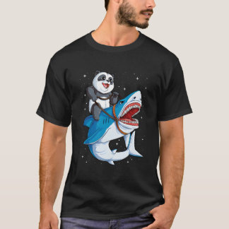 T-shirt Panda Riding Shark Space Galaxy Jawsome