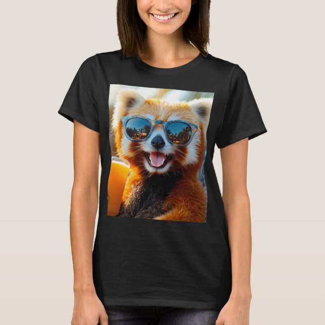 T-shirt Panda rouge avec lunettes de soleil cool (Devant)