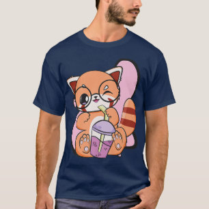 T-shirt Panda Rouge Boba Cute Anime Kawaii Pearl Tea