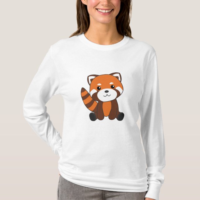 T-shirt Panda Rouge Cute Animaux Pour Enfants Kawaii (Devant)