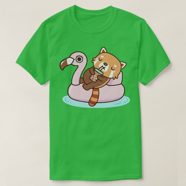 T-shirt Panda Rouge Cute Avec Piscine Flamant rose Flottan (Design devant)
