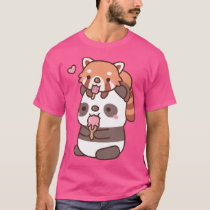 T-shirt Panda Rouge Cute Et Panda Mangent De La Crème De G