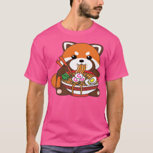 T-shirt Panda Rouge Cute Kawaii Manger Des nouilles Ramen