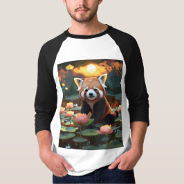T-shirt Panda rouge dans l'étang du lotus