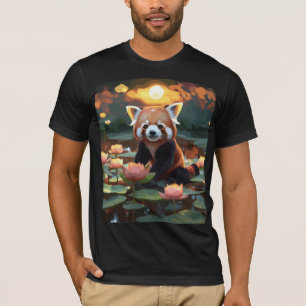 T-shirt Panda rouge dans l'étang du lotus