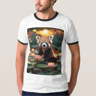 T-shirt Panda rouge dans l'étang du lotus