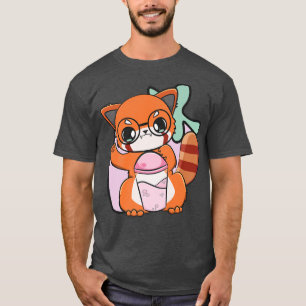 T-shirt Panda Rouge Et Boba Tea Bubble Otaku Cute Anime Be