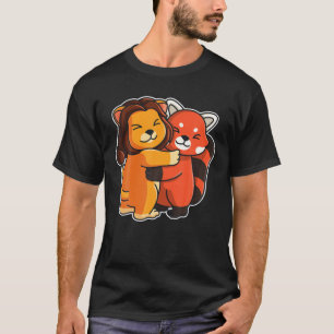 T-shirt Panda Rouge Et Lion Cute Animaux Pour Femmes Anima