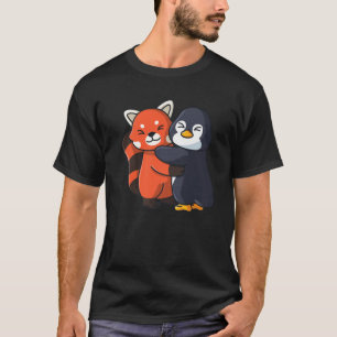 T-shirt Panda Rouge Et Pingouin Cute Zoo Animaux Embrasser