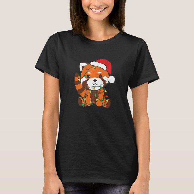 T-shirt Panda rouge Joyeux Noël Pandas d'hiver Noël (Devant)