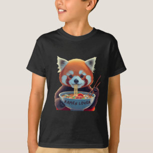 T-shirt Panda rouge mangeant un bol de ramen