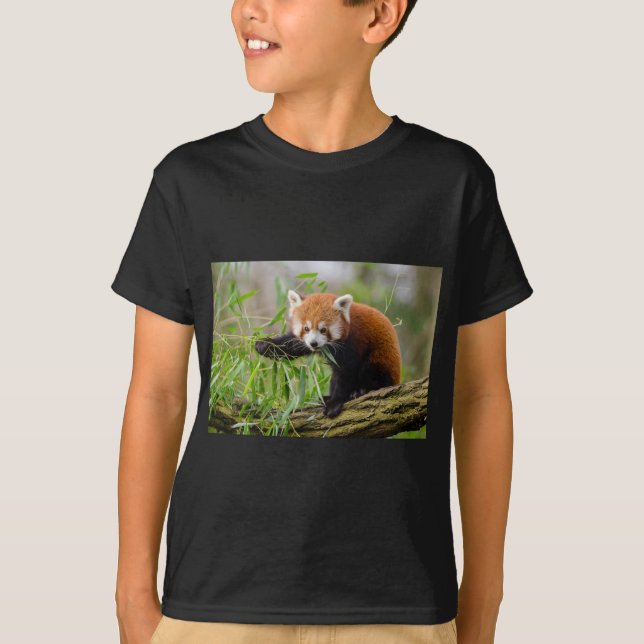 T-shirt Panda Rouge Manger Feuille verte (Devant)