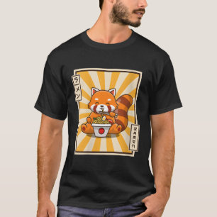 T-shirt Panda Rouge Manger Ra Kawaii nouilles japonaises R