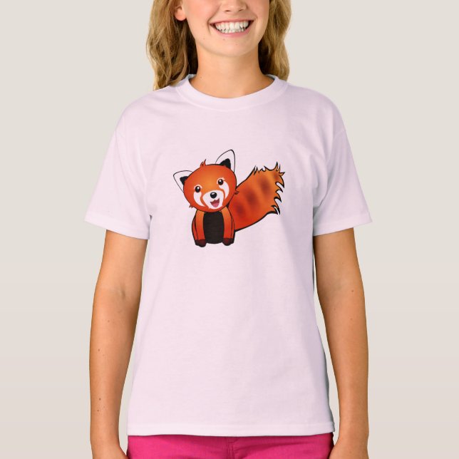 T-shirt Panda rouge mignon (Devant)