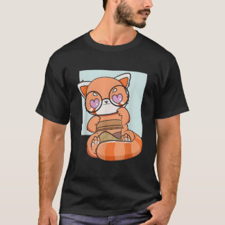 T-shirt Panda Rouge Mignon Boit du Café Ours de l'Anime Ka