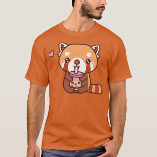 T-shirt Panda Rouge mignonne Aime Boire Thé Bubble
