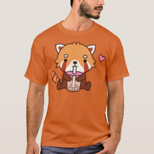 T-shirt Panda rouge mignonne Boire Thé à bulle 1