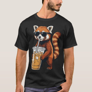 T-shirt Panda roux drôle buvant un café glacé