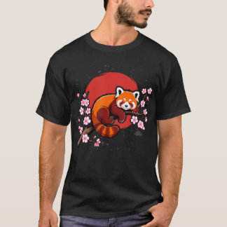 T-shirt Panda roux drôle Kawaii Cerisier en fleurs japonai