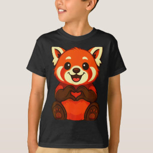 T-shirt Panda roux faisant un cœur avec les mains pour la