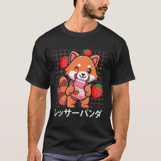 T-shirt Panda roux Fraise Milkshake Drôle Amoureux de Pand