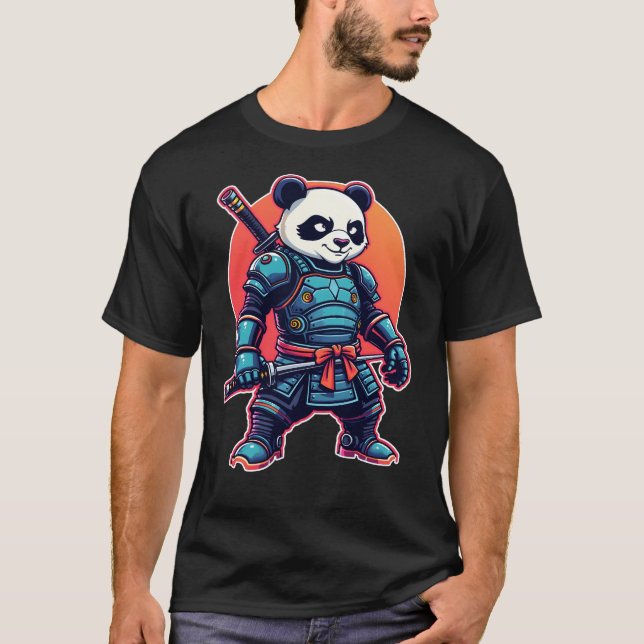 T-shirt Panda Samurai Robot Style unique Cyberpunk Animal (Devant)