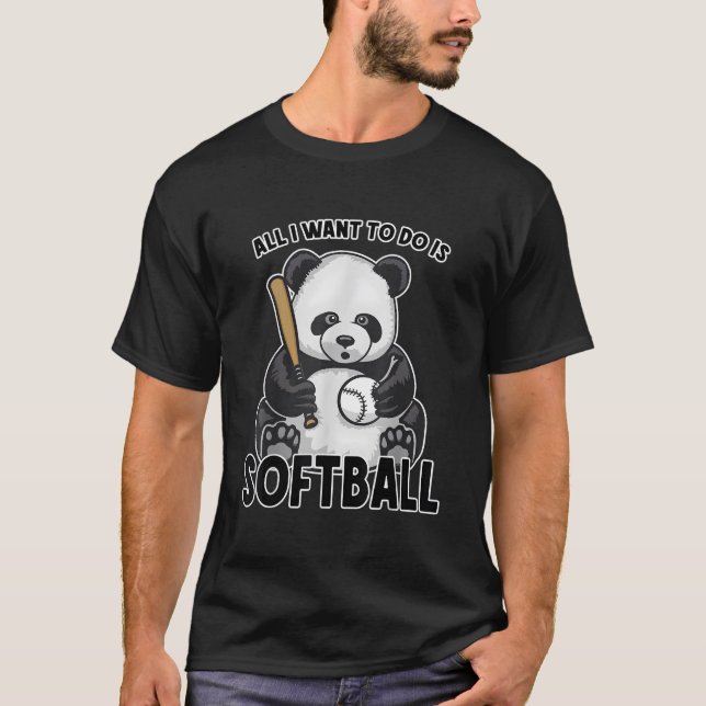 T-shirt Panda Softball All I Want To Do Is Bear Player (Devant)