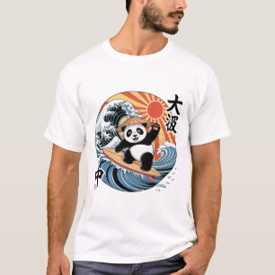 T-shirt Panda surfant sur une vague japonaise Rétro Océan