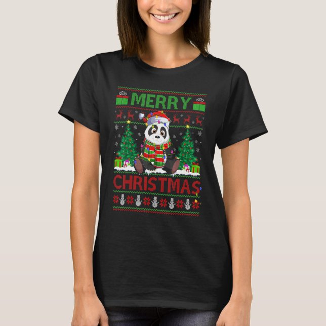T-shirt Panda   Xmas Tree Lights Ugly Santa Panda Christma (Devant)